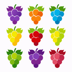 Grapes Colorful icons set bundle vector design
