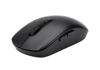 Black wireless mouse ergonomic computer accessory closeup on transparent background