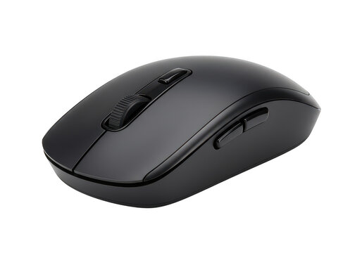 Black wireless mouse ergonomic computer accessory closeup on transparent background