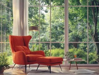 Fototapeta premium Cozy Living Room with Fireplace and Armchair Scene