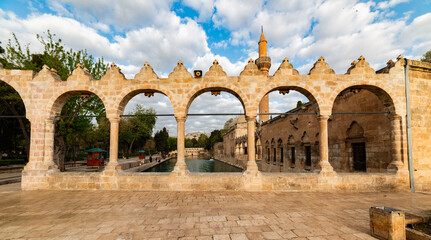 Balikligol (Fish Lake) in Sanliurfa, Turkey. Halil-ur Rahman Lake and Rizvaniye Mosque view....