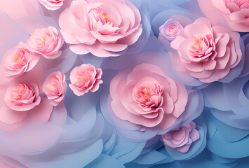 Lot of beautiful flowering pink flowers - a top view. Concept: color therapy, beauty and greeting card. .high quality, generative AI