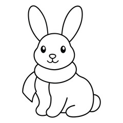 Baby Bunny with Holiday Scarf Coloring Book Page for 2-Year-Old on White Background