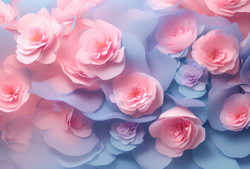 Lot of beautiful flowering pink flowers - a top view. Concept: color therapy, beauty and greeting card. .high quality, generative AI