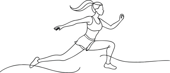 Continuous Line Drawing Athletic Woman Running, Minimalist Sporty Female Silhouette