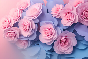 Lot of beautiful flowering pink flowers - a top view. Concept: color therapy, beauty and greeting card. .high quality, generative AI