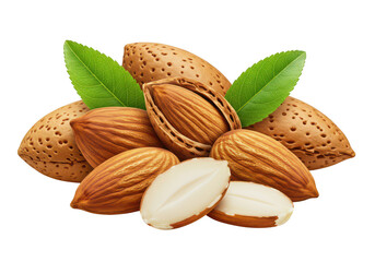 Almonds healthy snack nuts nutrition food diet closeup view on transparent background