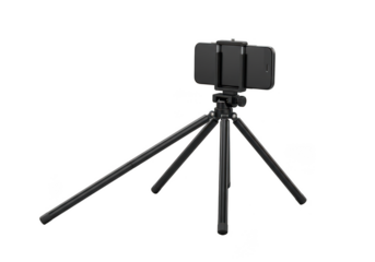 Phone tripod stand for video recording and photography tool on transparent background