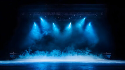 Empty Stage With Blue Stage Lighting And Smoke Effect