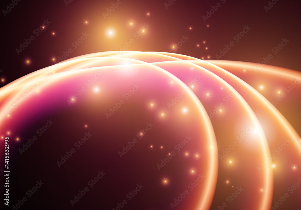 Poster abstract neon glowing line in motion with light sparkles and flares. futuristic background, with neo