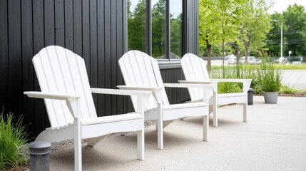 Obraz premium White adirondack chairs patio serenity outdoor furniture relaxation