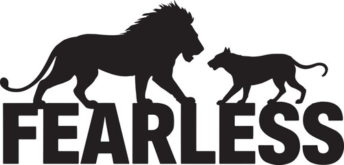 Fearless roaring lion or wolf silhouette emerging behind the letters