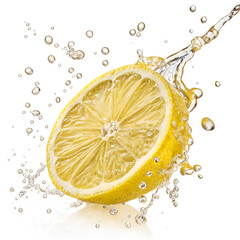 Fresh Lemon Splash with Sliced Citrus Isolated on White Background – High Resolution Fruit Concept Image