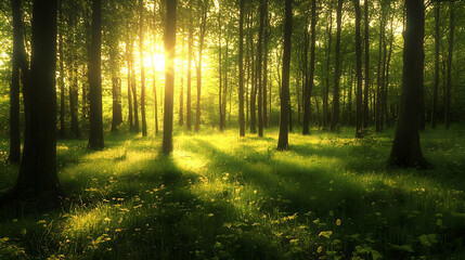 Obraz premium Golden Sunlight Illuminating Forest Path