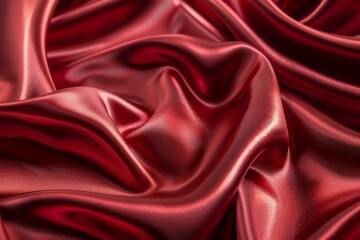 Obraz premium A close-up image of smooth, red satin fabric with a lustrous sheen, A smooth and shiny satin fabric with a lustrous sheen
