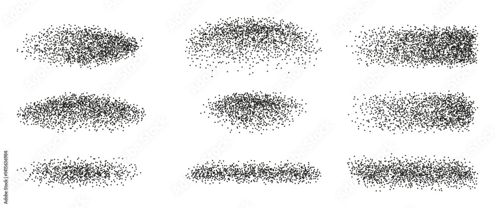 Poster stipple sand texture brushes set. abstract halftone dotted circles effect, grainy gradient. black pa