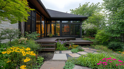Modern House Exterior With Landscaped Garden And Patio