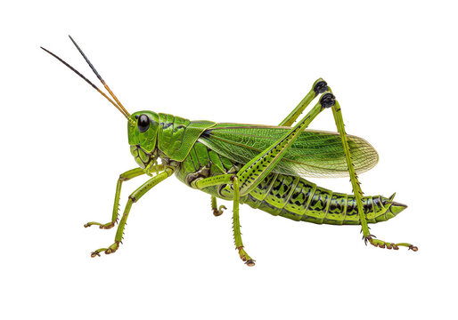 Closeup green grasshopper insect macro wildlife nature photo on transparent background