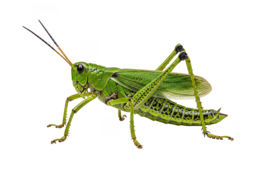 Closeup green grasshopper insect macro wildlife nature photo on transparent background