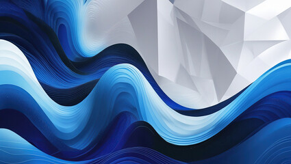 Bright abstract wave background, with transitions from white to blue with geometric shapes.