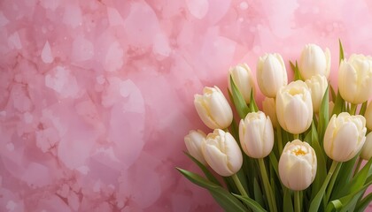 Bouquet of white tulips. Mother's Day gift. place for text