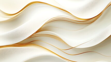 Obraz premium Elegant Cream and Gold Abstract Background, An abstract background featuring flowing, wavy layers of soft cream and white tones