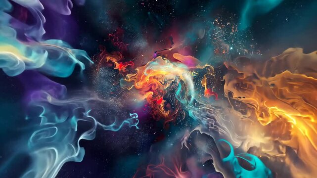 Lebendige Dramatische Kosmische Fraktale Nebelwolken Animation Hintergrund