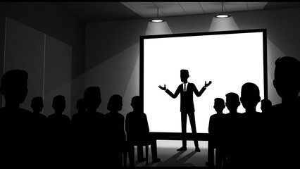 silhouette of people in a conference room