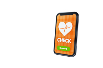 Health check app on mobile phone for wellness and medical tracking on transparent background