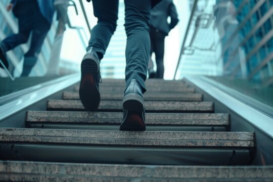 Business people climb the stairs of the city stairs