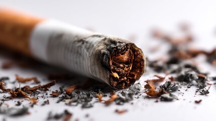 Broken cigarette on a white background, symbolizing World No Tobacco Day and promoting lung health