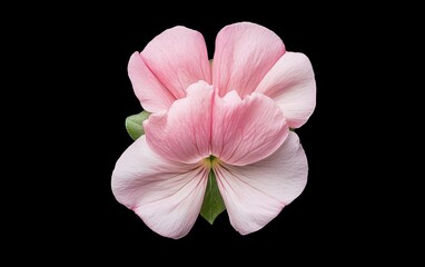 Pink flower with water droplets, isolated on a black background. Studio shot with detailed view of petals and subtle textures.  Soft lighting enhances delicate features