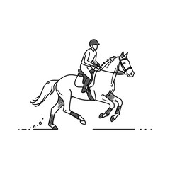 Fototapeta premium Equestrian rider galloping on horse in motion against simple background 