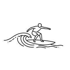 Surfer riding a wave in a minimalist line art style  