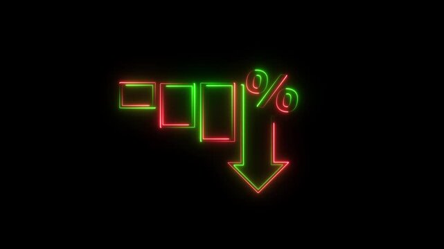 Cost reduction business finance concept, budget management and cost management. Cost reduction graph with down arrow on black screen.