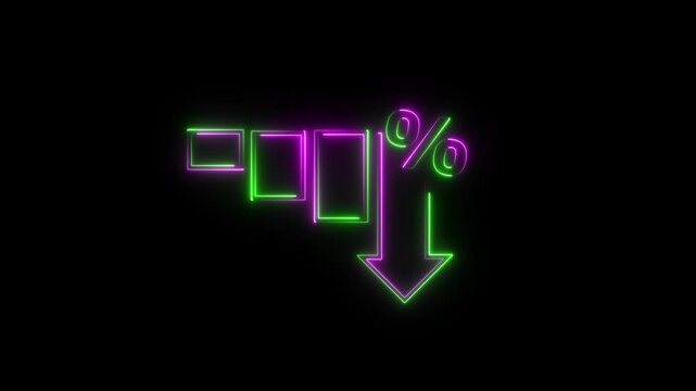 Cost reduction business finance concept, budget management and cost management. Cost reduction graph with down arrow on black screen.