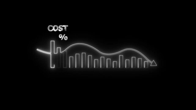 Cost reduction business finance concept. Businessman with virtual screen of Cost reduction graph with down arrow for budget management and cost management.