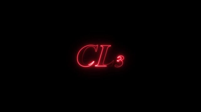 A Cl₃ (trichloride anion) molecule symbol with a smoke cloud text effect on a black background, representing chemical reactions, reactivity, and industrial