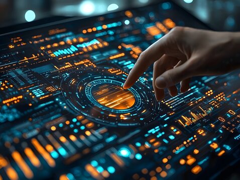 Futuristic digital dashboard displaying data analytics for business growth - Powered by Adobe