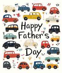 Happy Father's Day poster background with colorful cars