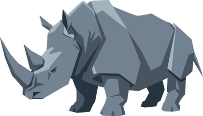 Gray rhinoceros standing side profile in geometric minimal flat design vector illustration