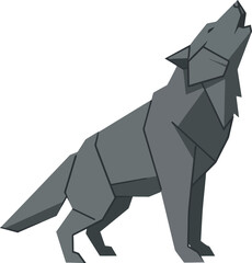 Geometric stylized grey wolf howling in minimalist flat design vector illustration