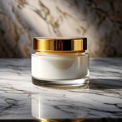 Luxury Facial Cream Jar with Gold Lid on Marble Surface
