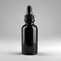 detailed and realistic 3D image of a Black Glass Dropper Bottle 1oz (30ml) Round Bottle with Precision Droppers & Cap , with an isolated background
