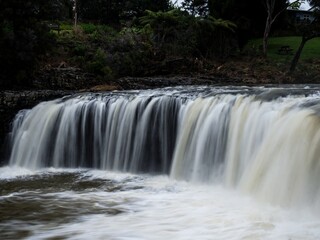 Long exposure shot of the Haruru Falls cascade waterfalls of Waitangi River in Northland North Island New Zealand