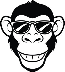 A chimp wearing black sunglasses