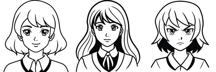 set of anime characters, anime girl