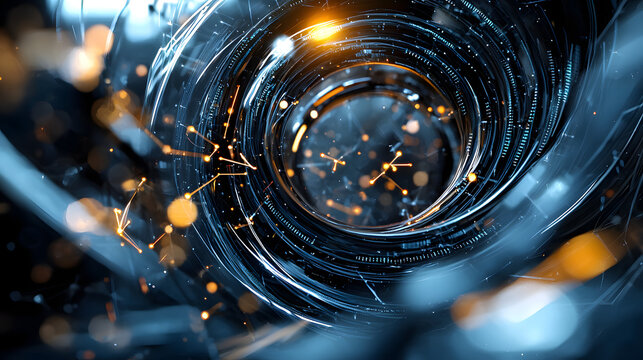 A blue and orange spiral with a clock in the middle. Generated using AI.