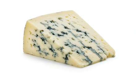 Wedge of Blue Veined Cheese on White Background