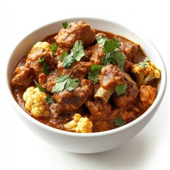 Fototapeta premium A delicious Indian chicken curry with rice is a flavorful and cooked dish often served as a satisfying meal on a plate with sauce